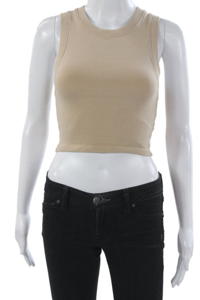 Zara Women Basic Sleeveless Tank Beige Cotton Blend Crew Neck Size S