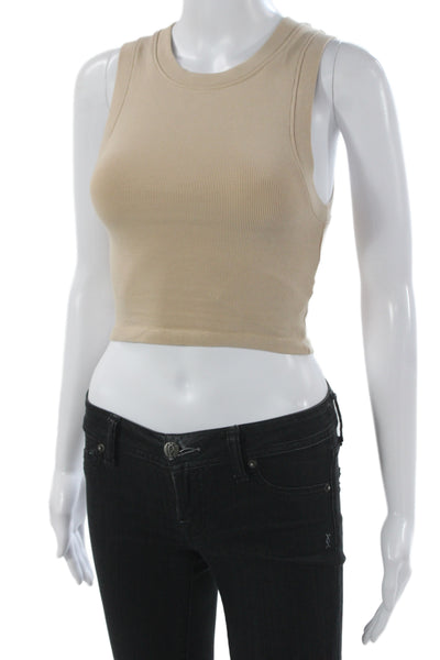 Zara Women Basic Sleeveless Tank Beige Cotton Blend Crew Neck Size S