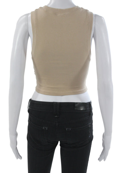 Zara Women Basic Sleeveless Tank Beige Cotton Blend Crew Neck Size S