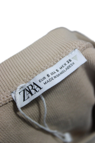 Zara Women Basic Sleeveless Tank Beige Cotton Blend Crew Neck Size S