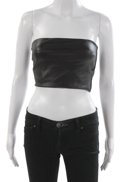 Skims Womens Faux Leather Off Shoulder Cropped Tank Black Size S
