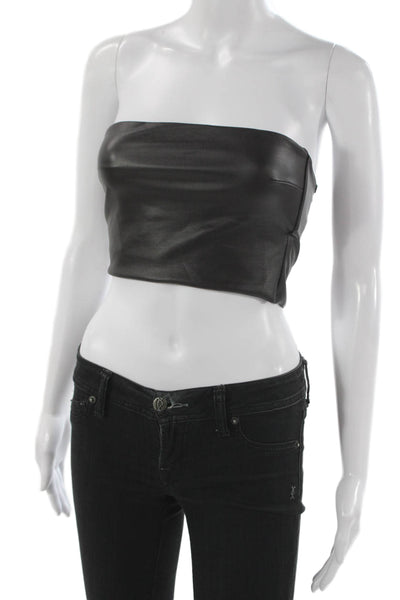 Skims Womens Faux Leather Off Shoulder Cropped Tank Black Size S