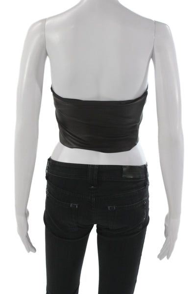 Skims Womens Faux Leather Off Shoulder Cropped Tank Black Size S