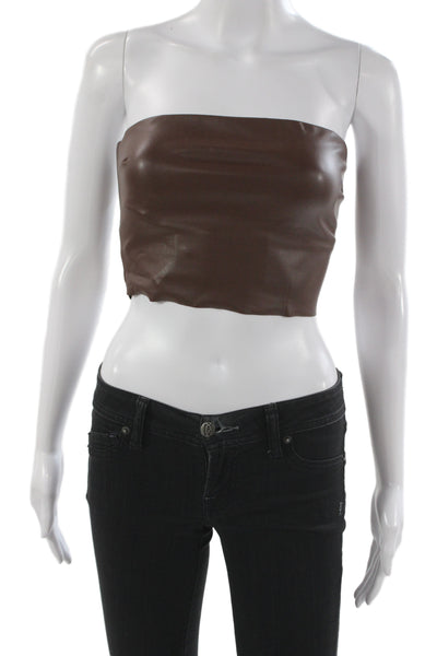 Skims Women Cropped Strapless Faux Leather Tank Brown Pullover Size S