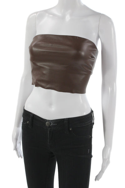 Skims Women Cropped Strapless Faux Leather Tank Brown Pullover Size S