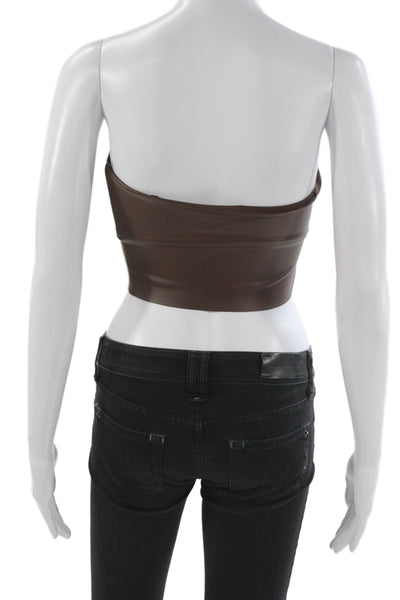 Skims Women Cropped Strapless Faux Leather Tank Brown Pullover Size S