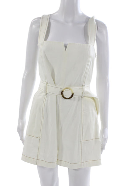Intermix Women Romper White Cotton Square Neck Sleeveless Zip Size 10