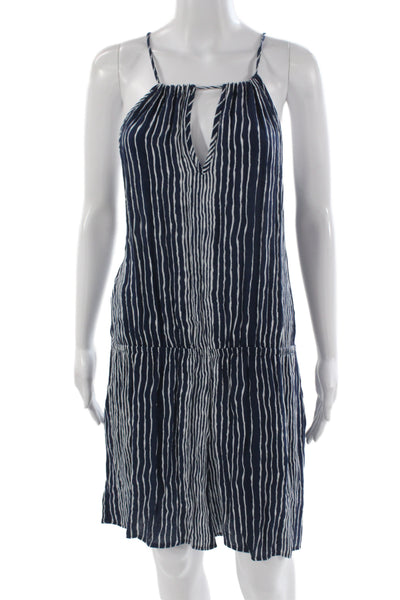 Veronica M Women Halter Striped Sleeveless Romper Blue Polyester Size M