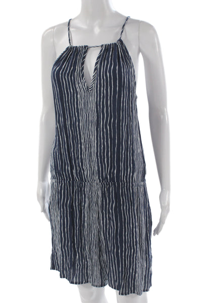 Veronica M Women Halter Striped Sleeveless Romper Blue Polyester Size M