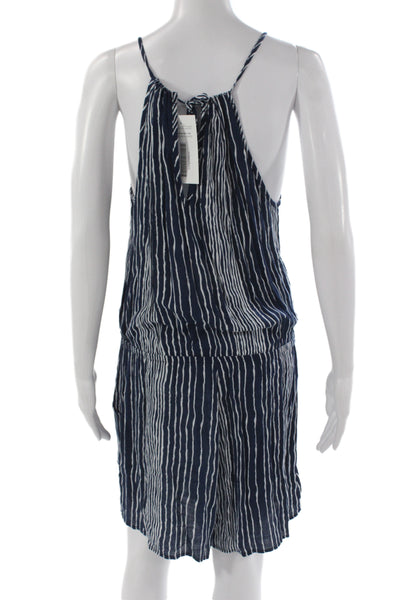 Veronica M Women Halter Striped Sleeveless Romper Blue Polyester Size M