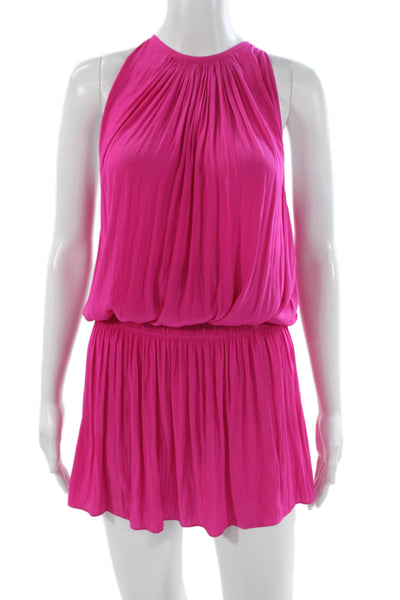 Ramy Brook Womens Blouson Pink Sleeveless High Neck Button Mini Dress Size M