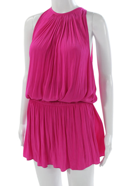 Ramy Brook Womens Blouson Pink Sleeveless High Neck Button Mini Dress Size M