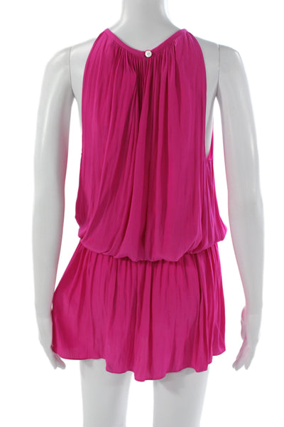 Ramy Brook Womens Blouson Pink Sleeveless High Neck Button Mini Dress Size M