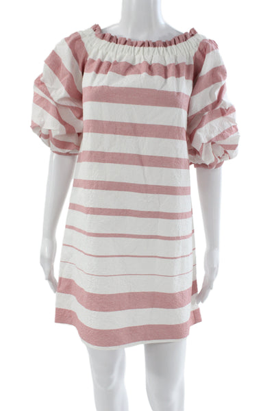 Alexis Women Mini Dress Pink Cotton Off Shoulder Nautical Size S