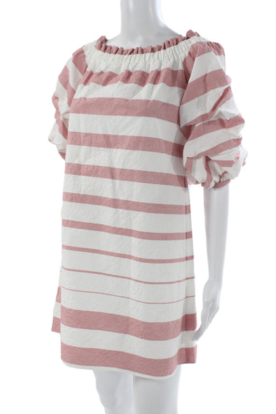 Alexis Women Mini Dress Pink Cotton Off Shoulder Nautical Size S