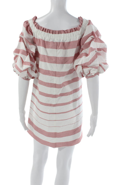 Alexis Women Mini Dress Pink Cotton Off Shoulder Nautical Size S