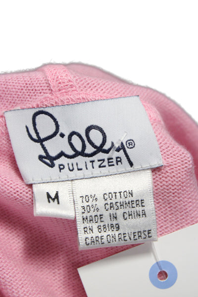 Lilly Pulitzer Womens Full Zip V-Neck Cotton Sweater Pink Long Sleeve Size M