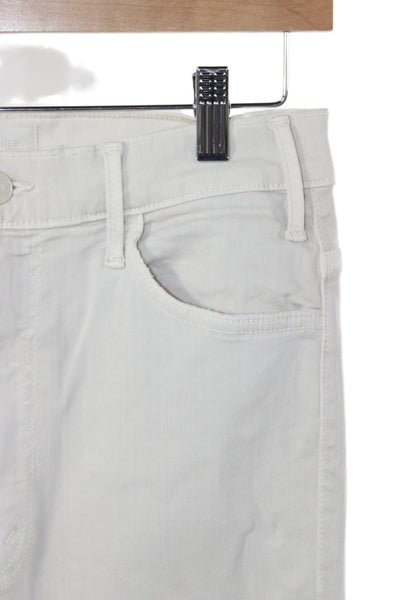 Mother Womens Cropped Jeans Ivory High Rise Button Cotton Blend Size 29
