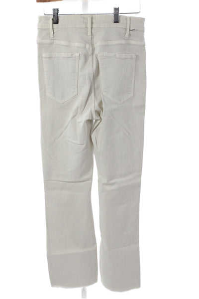 Mother Womens Cropped Jeans Ivory High Rise Button Cotton Blend Size 29