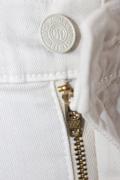 Mother Womens Cropped Jeans Ivory High Rise Button Cotton Blend Size 29