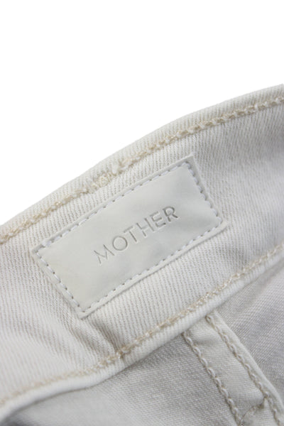 Mother Womens Cropped Jeans Ivory High Rise Button Cotton Blend Size 29