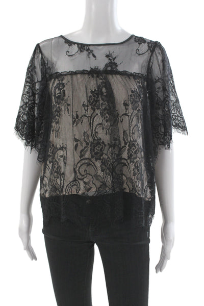 Flannel Womens Kimono Blouse Black Floral Nylon Short Sleeve Gothic Size 0