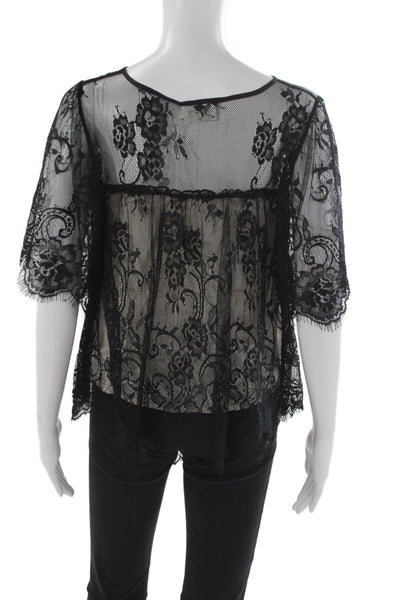 Flannel Womens Kimono Blouse Black Floral Nylon Short Sleeve Gothic Size 0