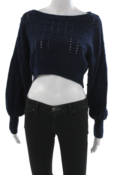 525 Womens Boho Cotton Boat Neck Pullover Sweater Blue Long Sleeve Size XS