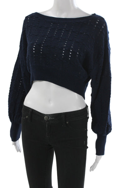 525 Womens Boho Cotton Boat Neck Pullover Sweater Blue Long Sleeve Size XS
