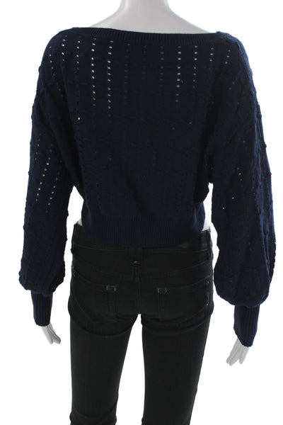 525 Womens Boho Cotton Boat Neck Pullover Sweater Blue Long Sleeve Size XS