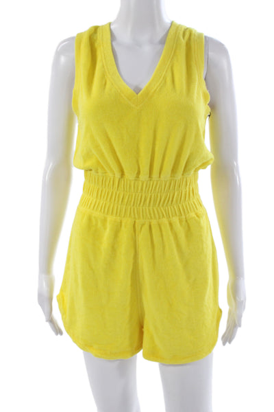 Carbon 38 Women Playsuit Yellow Cotton V-Neck Sleeveless Beach Size S