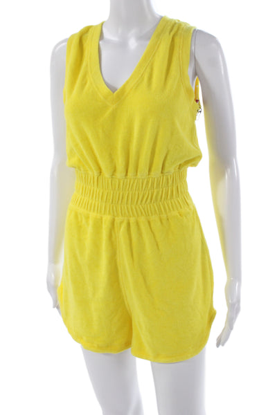 Carbon 38 Women Playsuit Yellow Cotton V-Neck Sleeveless Beach Size S
