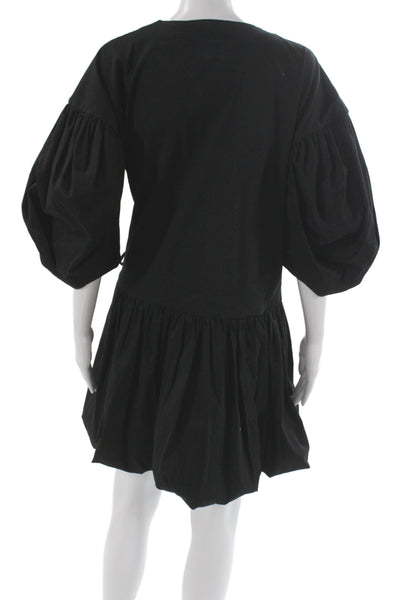 Kika Vargas Womens Wrap Dress Black VNeck Cotton Knee Length Half Sleeve Size S