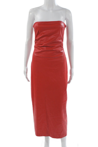 Zara Womens Red Faux Leather Strapless Bodycon Dress Full Length Size S