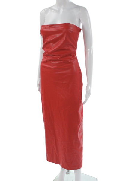 Zara Womens Red Faux Leather Strapless Bodycon Dress Full Length Size S