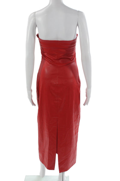 Zara Womens Red Faux Leather Strapless Bodycon Dress Full Length Size S