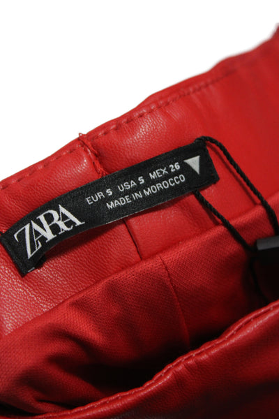 Zara Womens Red Faux Leather Strapless Bodycon Dress Full Length Size S
