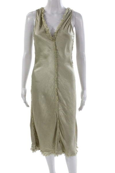 Jaga Women Slip Dress Green Rayon V-Neck Sleeveless Bohemian Size 1