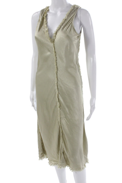 Jaga Women Slip Dress Green Rayon V-Neck Sleeveless Bohemian Size 1
