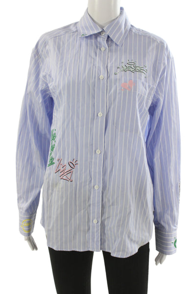 Zadig & Voltaire Women Striped Collared Button-Up Blouse Blue Cotton Size M