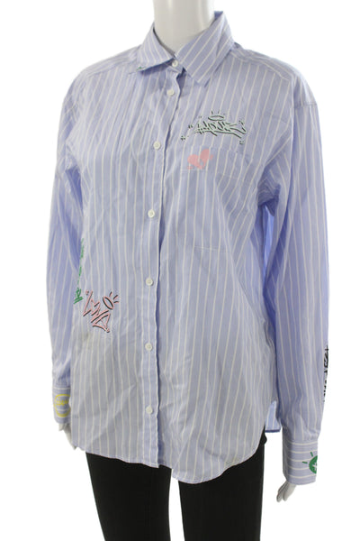 Zadig & Voltaire Women Striped Collared Button-Up Blouse Blue Cotton Size M