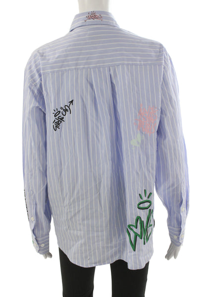 Zadig & Voltaire Women Striped Collared Button-Up Blouse Blue Cotton Size M