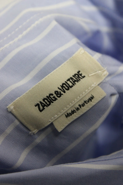Zadig & Voltaire Women Striped Collared Button-Up Blouse Blue Cotton Size M