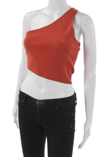 A.L.C. Womens Cropped One Shoulder Orange Viscose Tank Sleeveless Size S