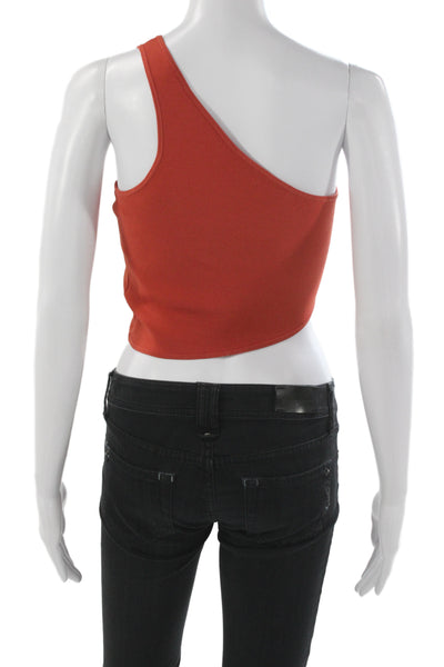 A.L.C. Womens Cropped One Shoulder Orange Viscose Tank Sleeveless Size S
