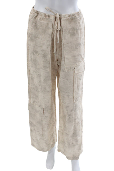 Zara Women Cargo Beige Linen Tie Dye Drawstring Pants Size M