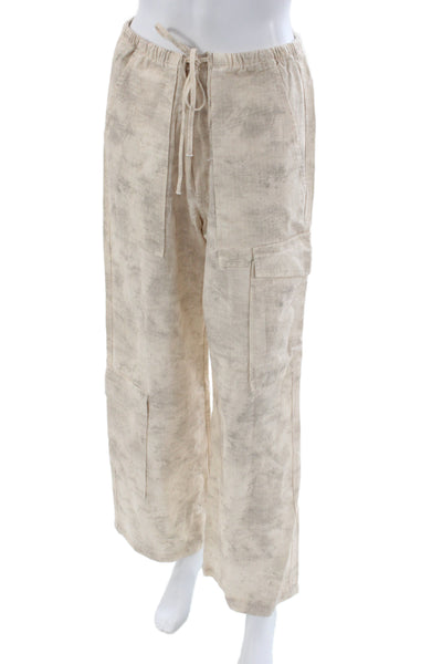 Zara Women Cargo Beige Linen Tie Dye Drawstring Pants Size M