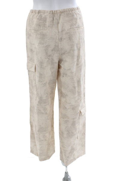 Zara Women Cargo Beige Linen Tie Dye Drawstring Pants Size M