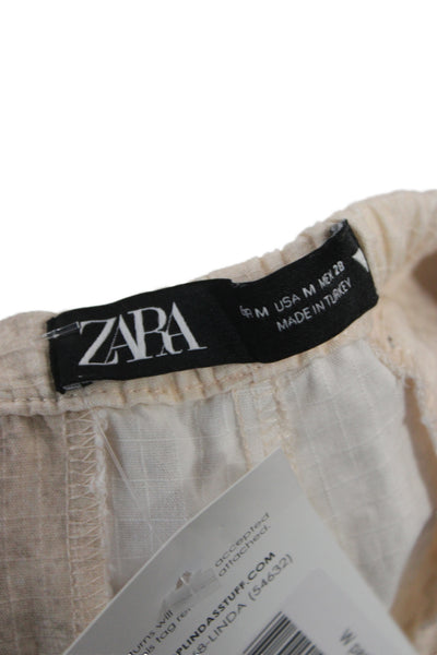 Zara Women Cargo Beige Linen Tie Dye Drawstring Pants Size M