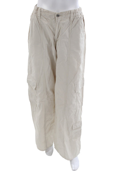 Zara Womens Cargo Pants Beige Cotton Button Size M